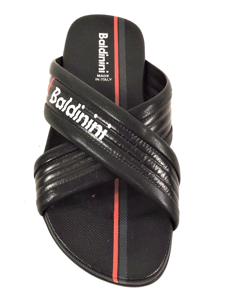 Baldinini Men's Black Soft Leather Comfort Flat Summer Sandals